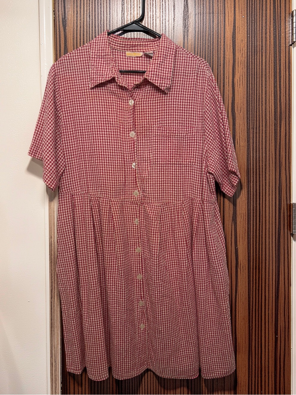 Red Gingham Button-Front Shirt Midi Dress